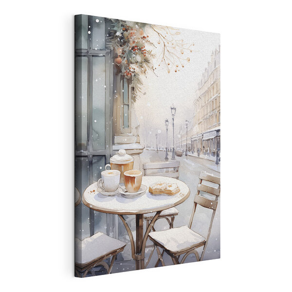 Mesa con tazas de café y cruasanes encima Cuadros Mesa con tazas de café y cruasanes encima