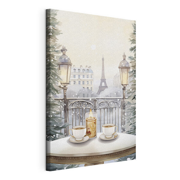 Cuadros Cuadros Cuadro que representa un juego de té en un balcón, con una torre alta al fondo (SKU: s42799)