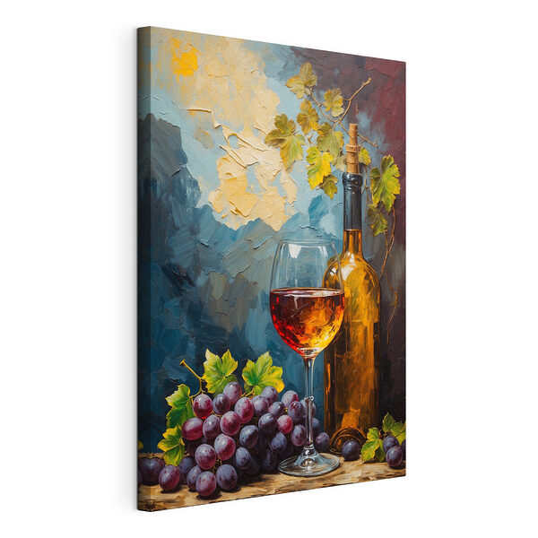 Cuadro en el que se representa una botella de vino y una copa de vino Cuadros Cuadro en el que se representa una botella de vino y una copa de vino