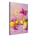 Cuadros Vaso con una bebida rosa y limones