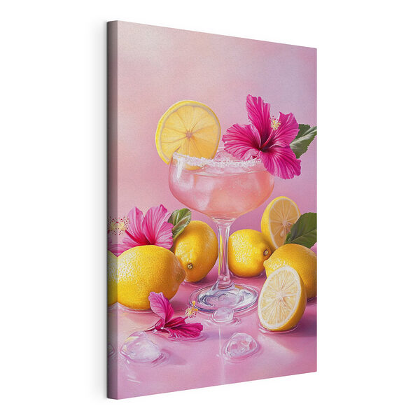 Cuadros Vaso con una bebida rosa y limones