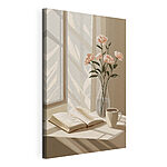 Cuadros Un libro y un jarrón con flores