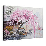 Cuadros Pintura en acuarela de un árbol con flores rosas