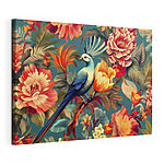Cuadros Pájaro de colores rodeado de flores de vivos colores
