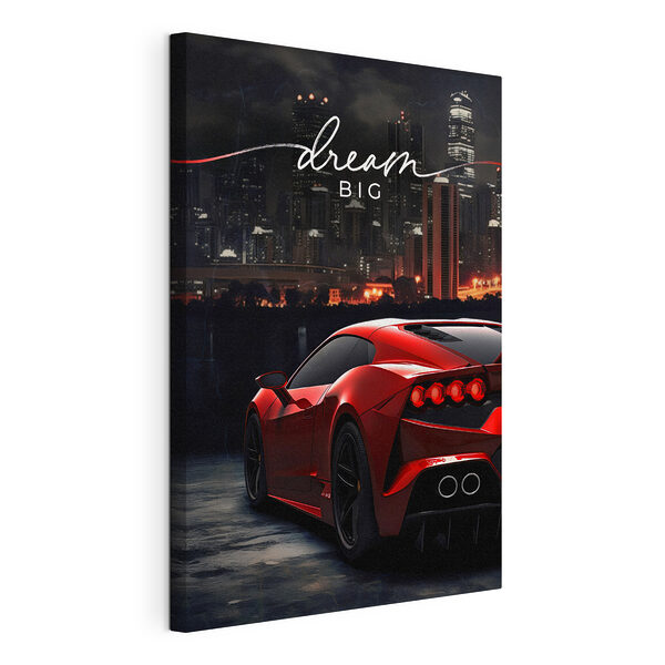 La ciudad nocturna, un coche rojo con grandes sueños Cuadros La ciudad nocturna, un coche rojo con grandes sueños