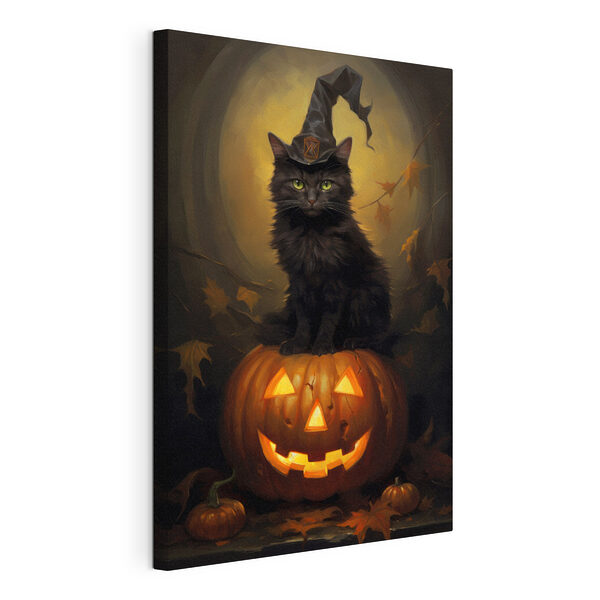Gato sentado sobre una calabaza Cuadros Gato sentado sobre una calabaza