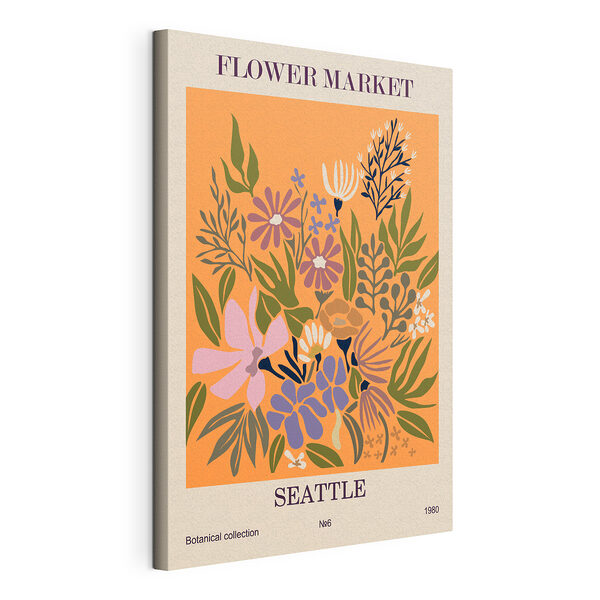 Cuadros Diseño floral colorido sobre un fondo naranja