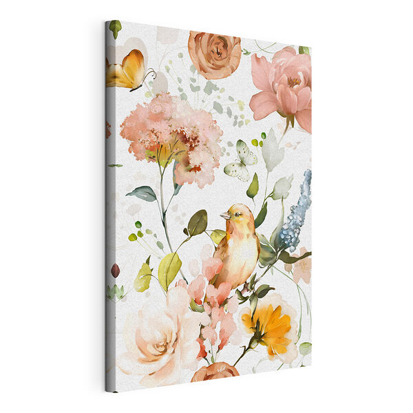 Pájaro y flores sobre fondo blanco Cuadros Pájaro y flores sobre fondo blanco