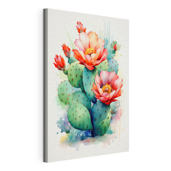 Pintura en acuarela de un cactus con flores Cuadros Pintura en acuarela de un cactus con flores