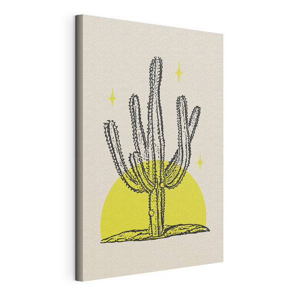 Cactus con un círculo amarillo y estrellas Cuadros Cactus con un círculo amarillo y estrellas