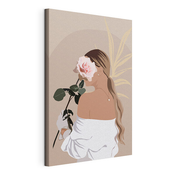 Una mujer elegante con una rosa rosa Cuadros Una mujer elegante con una rosa rosa