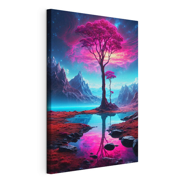 Cuadros Árbol del que brota una flor rosa
