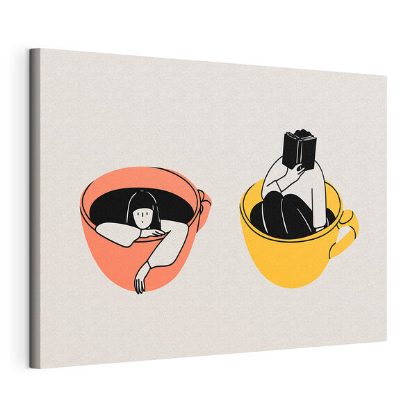 Una persona sentada en una taza con un libro Cuadros Una persona sentada en una taza con un libro
