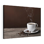 Cuadros Taza de café humeante con granos