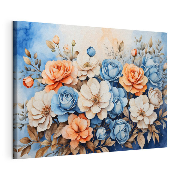 Flores de vivos colores en azul y naranja Cuadros Flores de vivos colores en azul y naranja