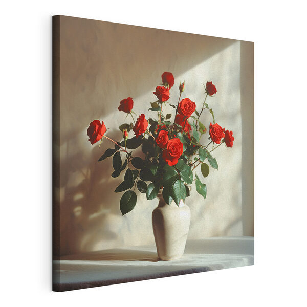 Cuadros Rosas rojas en un jarrón blanco