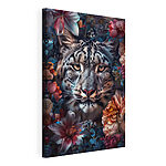 Cuadros Un majestuoso leopardo rodeado de flores de vivos colores