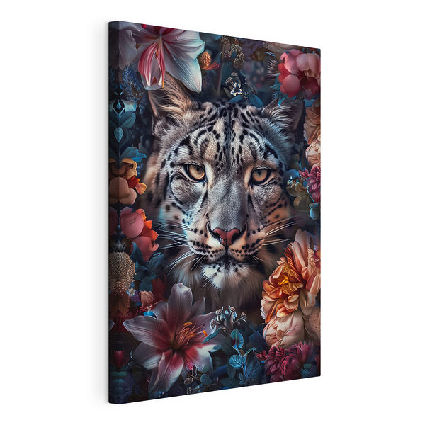 Cuadros Un majestuoso leopardo rodeado de flores de vivos colores (SKU: s37463) Cuadros Cuadros Un majestuoso leopardo rodeado de flores de vivos colores (SKU: s37463)