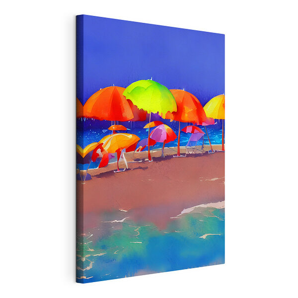 Cuadros Grupo de paraguas de colores en una playa
