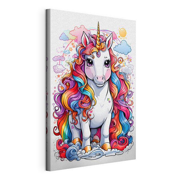 Cuadros Dibujo de un unicornio con el pelo de colores del arcoíris (SKU: s37766) Cuadros Cuadros Dibujo de un unicornio con el pelo de colores del arcoíris (SKU: s37766)