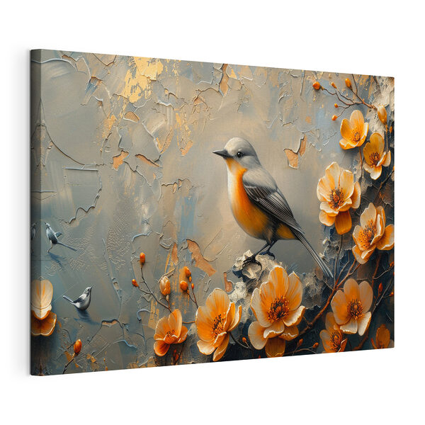 Pájaro posado entre flores de colores vivos Cuadros Pájaro posado entre flores de colores vivos