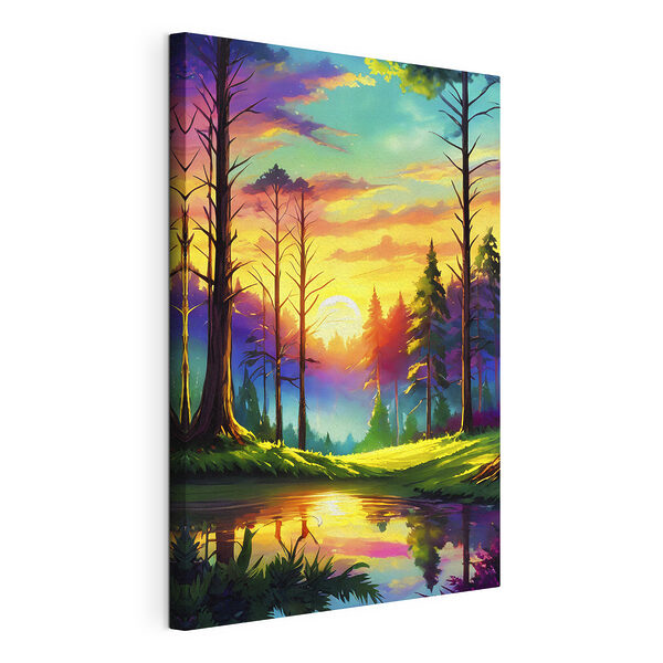 Cuadros Una puesta de sol llena de colores en un bosque
