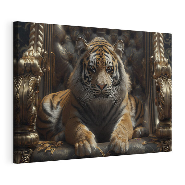 Majestuoso tigre descansando en un trono ornamentado Cuadros Majestuoso tigre descansando en un trono ornamentado