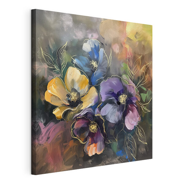 Cuadros Flores de colores en un lienzo pintado