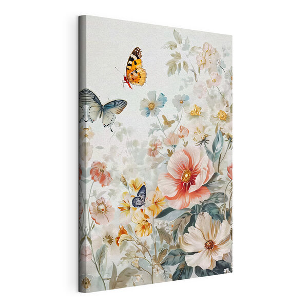 Cuadros Las mariposas revolotean sobre las flores de vivos colores