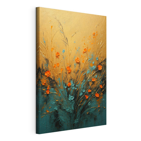 Cuadros Flores de colores vivos sobre un fondo de lienzo con textura