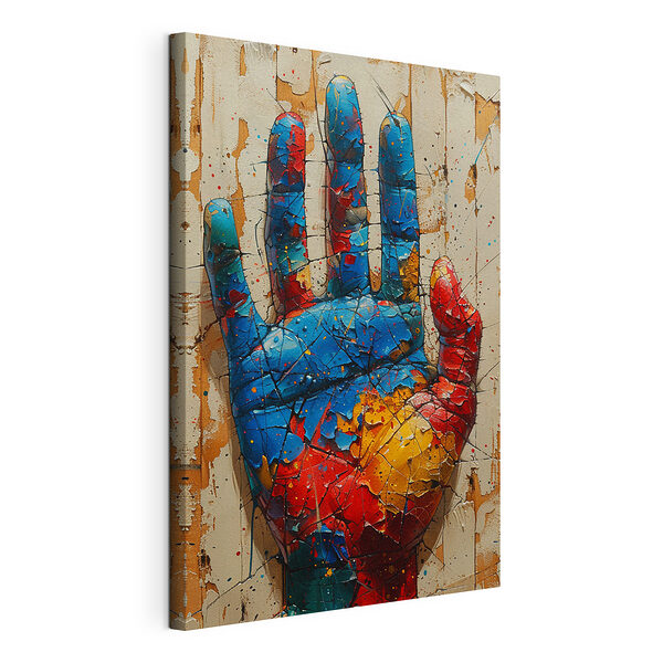 Cuadros Huella de mano llena de color sobre lienzo texturizado