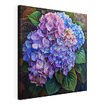 Cuadros Hortensias de colores vivos con hojas de un verde intenso