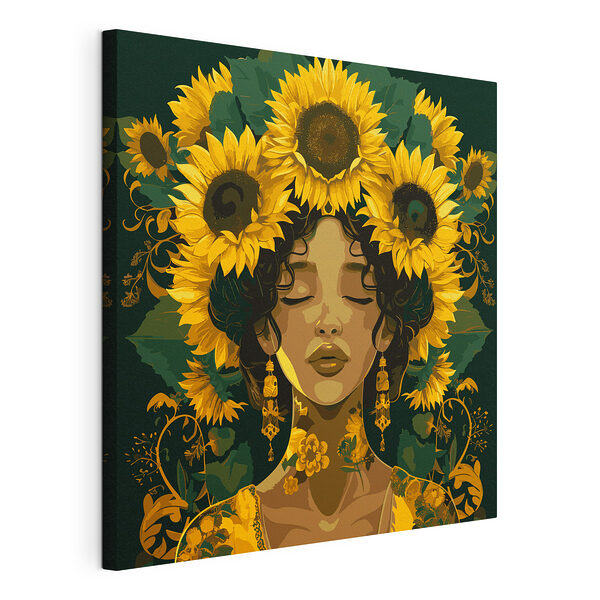 Cuadros Una corona de girasoles adorna un retrato sereno