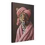 Cuadros Leopardo con turbante y túnica rosas