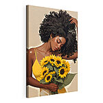 Cuadros Mujer con un ramo de girasoles