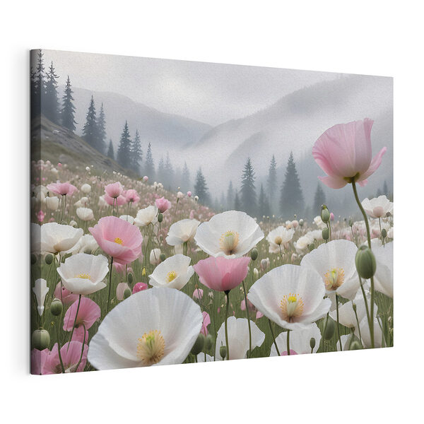Cuadros Pradera brumosa con amapolas en flor