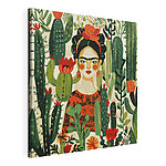 Cuadros Mujer rodeada de cactus de colores vivos