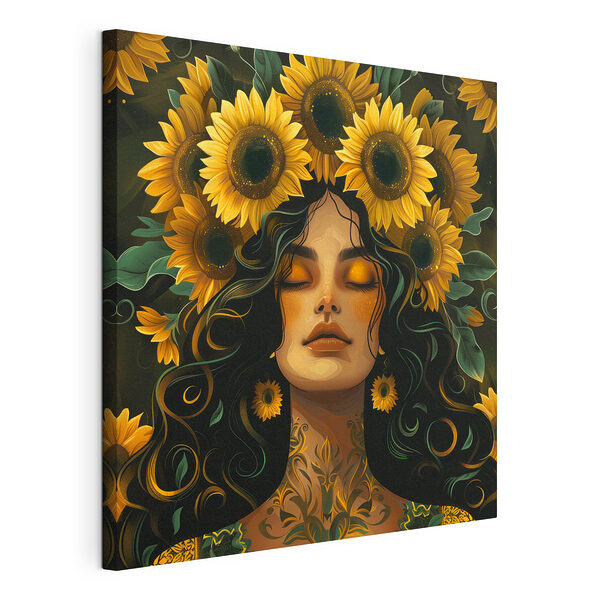Cuadros Mujer con girasoles en el pelo