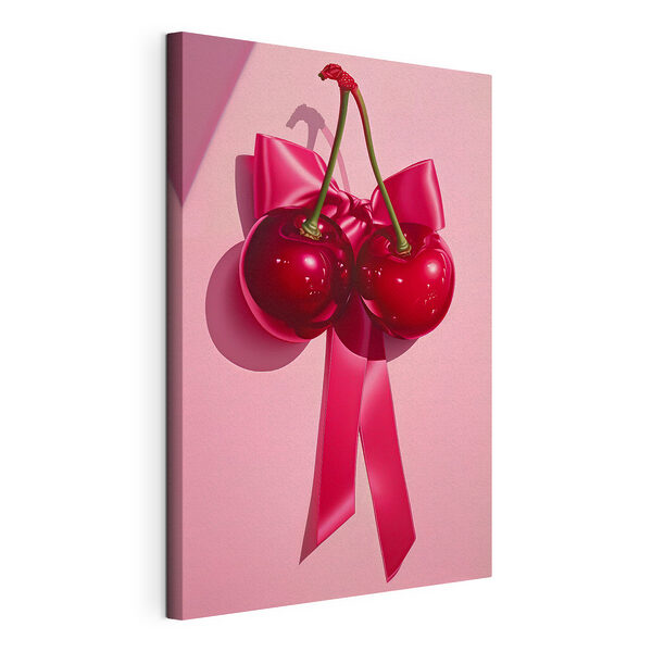 Cuadros Cerezas con un lazo rosa intenso