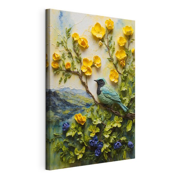 Cuadros Pájaro de colores con flores en flor