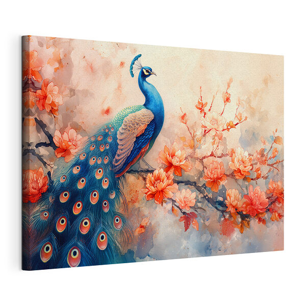 Cuadros Un pavo real posado entre flores en flor (SKU: s38455) Cuadros Cuadros Un pavo real posado entre flores en flor (SKU: s38455)