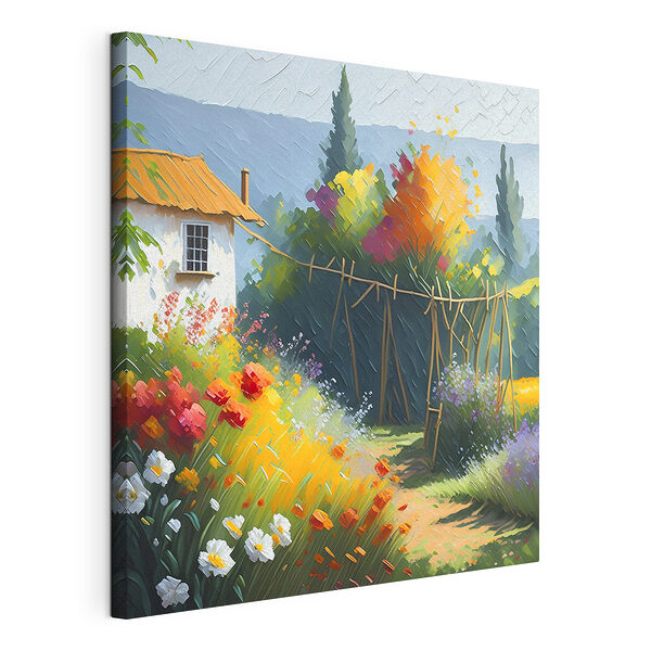 Cuadros Cuadro de una casa y unas flores