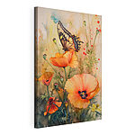 Cuadros Mariposa posada sobre unas flores de amapola de colores vivos