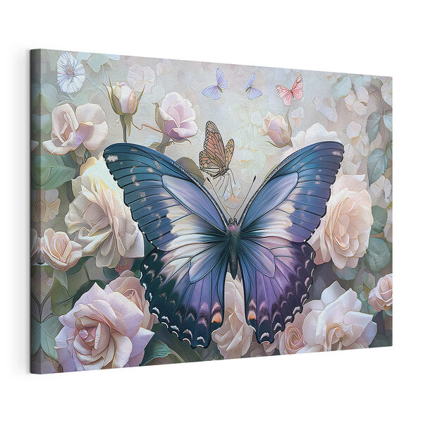 Cuadros Mariposas que revolotean entre flores de colores pastel