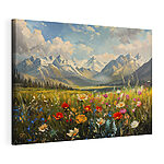 Cuadros Campo de flores con montañas al fondo