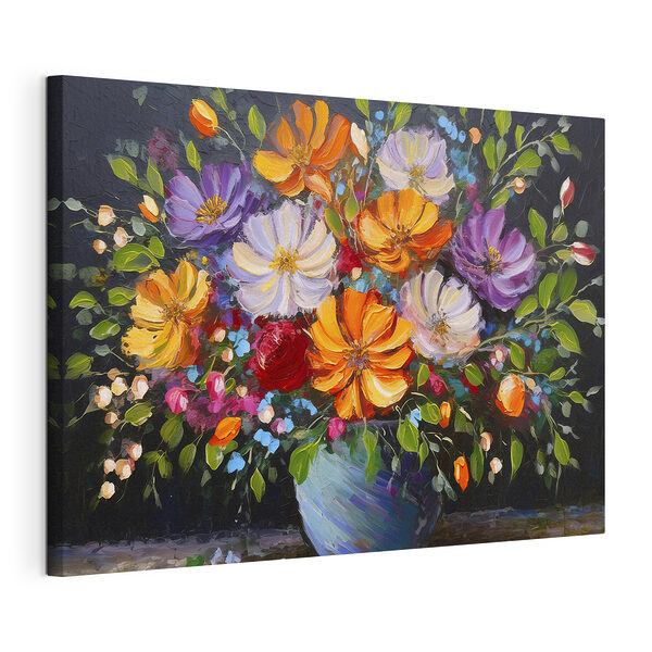 Cuadros Flores de colores en un jarrón turquesa