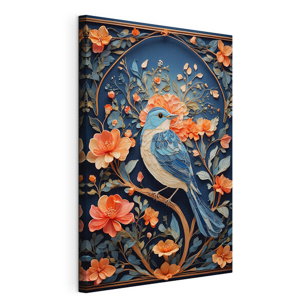 Pájaro azul en una rama con flores Cuadros Pájaro azul en una rama con flores