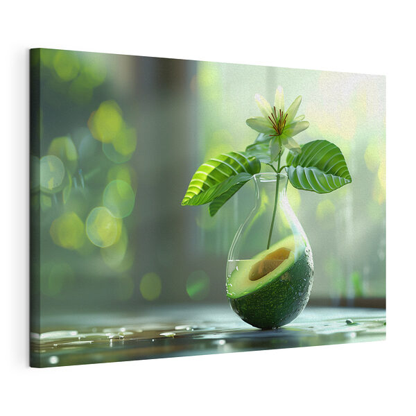 Cuadros Jarrón de aguacate con una flor y hojas