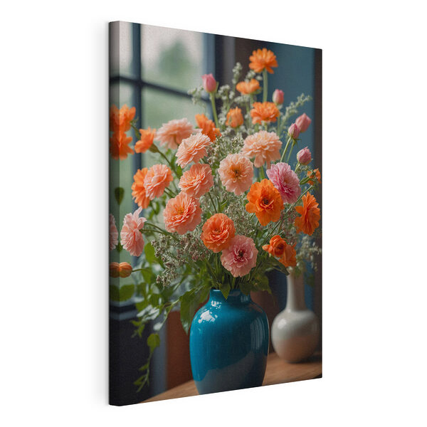 Cuadros Jarrón con flores delante de una ventana