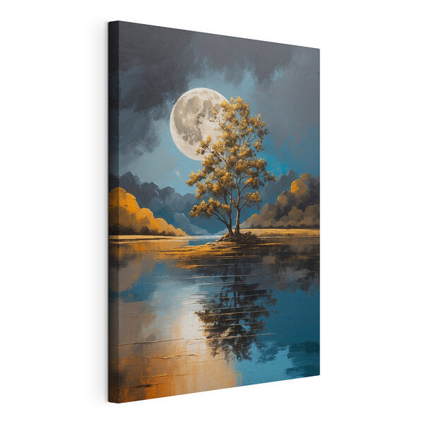 Un árbol junto a un lago con la luna llena al fondo Cuadros Un árbol junto a un lago con la luna llena al fondo